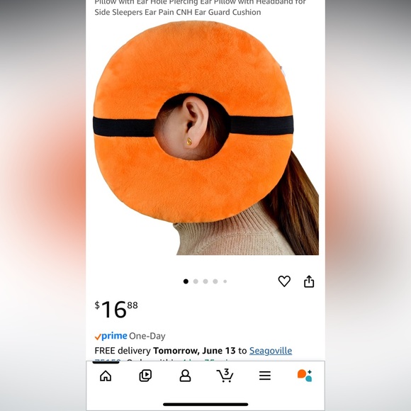 Orange Plush pierced ear Cushion - Picture 4 of 4